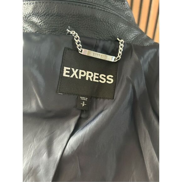 Express faux leather dark blue jacket size small motto rock like style - Picture 5 of 9